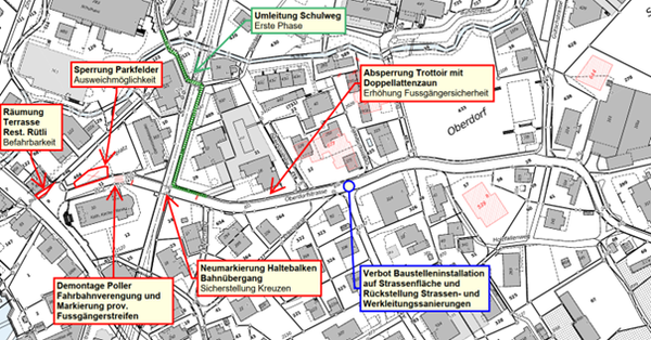 Übersicht temporäre Massnahmen Oberdorfstrasse (Quelle: Geoportal Kanton Luzern)