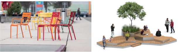Chaises mobiles et module d'assise en bois