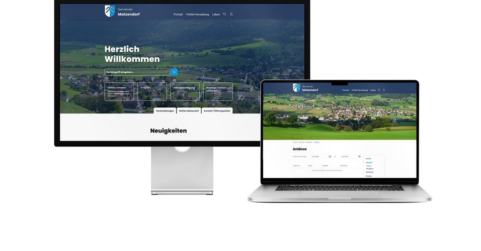 Desktop- und Tablet-Ansicht Webauftritt Gemeinde Matzendorf