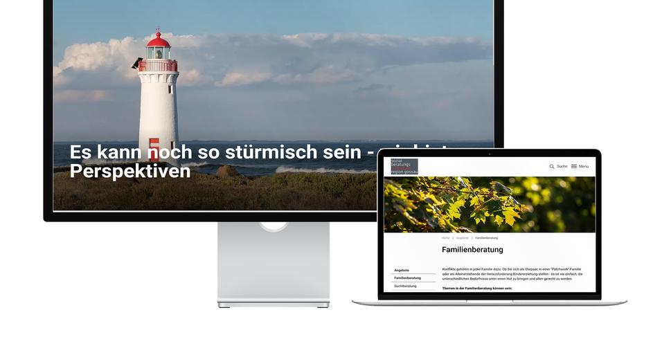 Desktop- und Tablet-Ansicht Webauftritt Sozialberatungszentrum Region Gossau