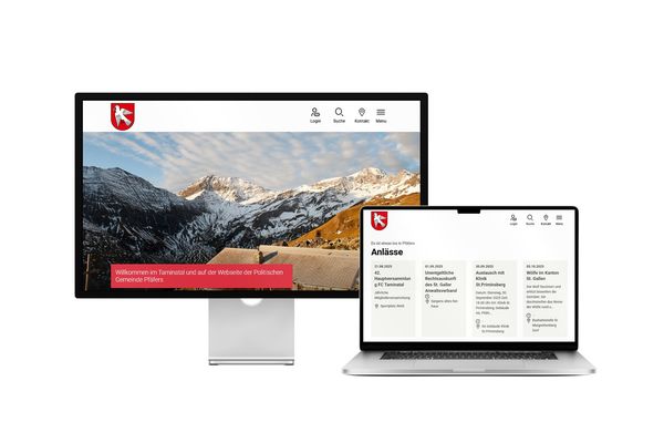 Desktop- und Tablet-Ansicht Webauftritt Gemeinde Pfäfers