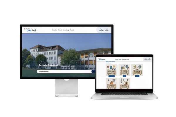 Desktop- und Tablet-Ansicht Webauftritt Schule Balsthal