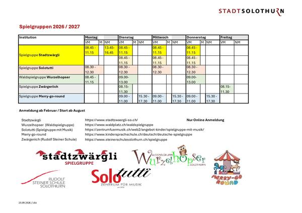 Spielgruppen Solothurn 2026/27