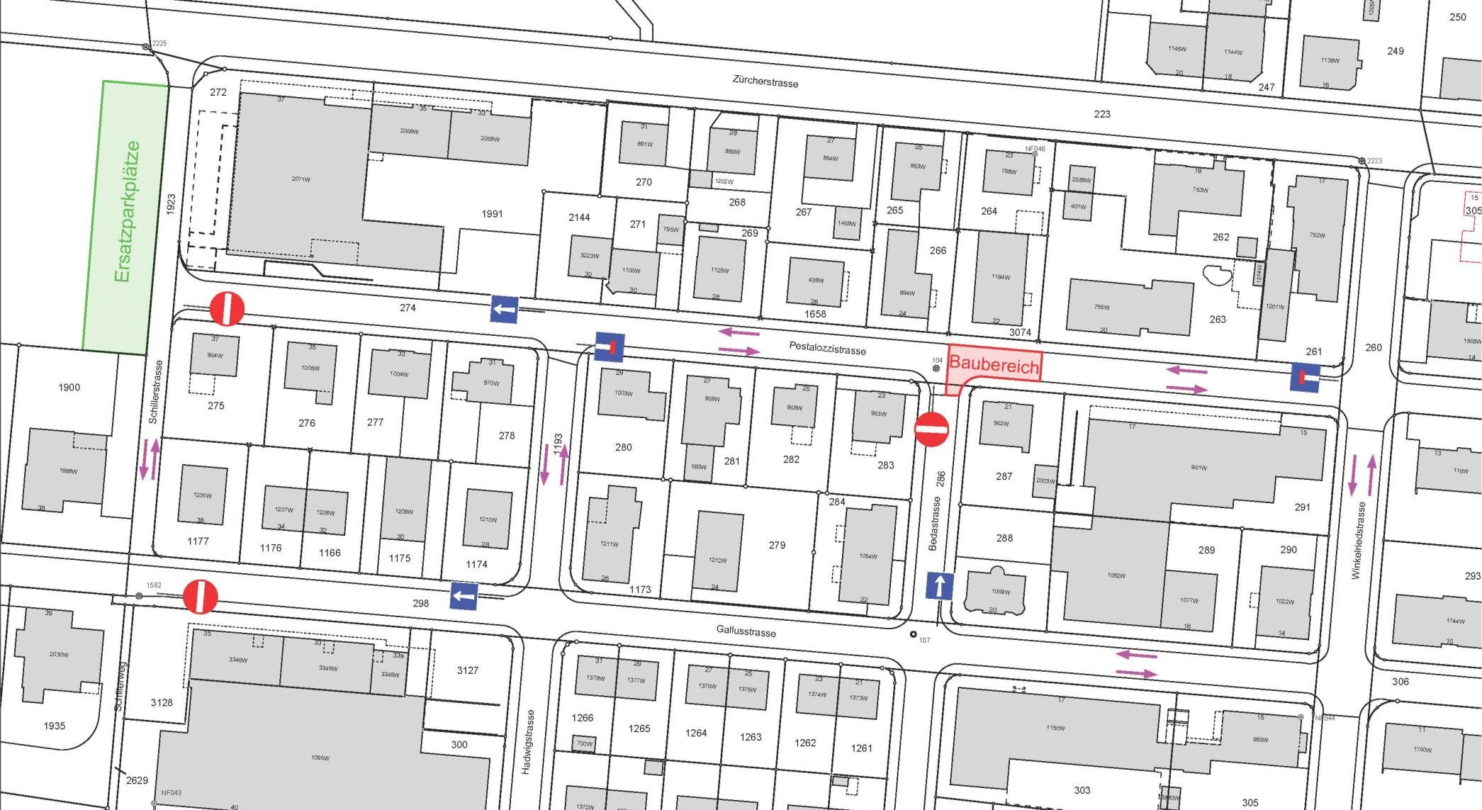 Übersichtsplan Anpassung Signalisation Pestalozzistrasse Wil