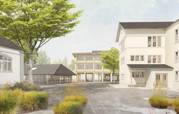 Das Projekt cinque pi sieht einen dreigeschossigen Neubau mit Turnhalle und Klassenräumen vor. 