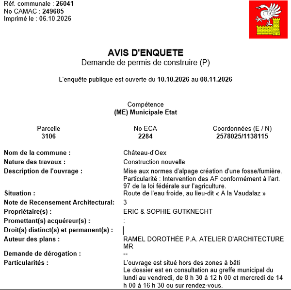 Avis d'enquête CAMAC 249685