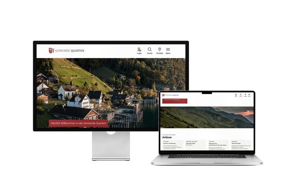 Desktop- und Tablet-Ansicht Webauftritt Gemeinde Quarten