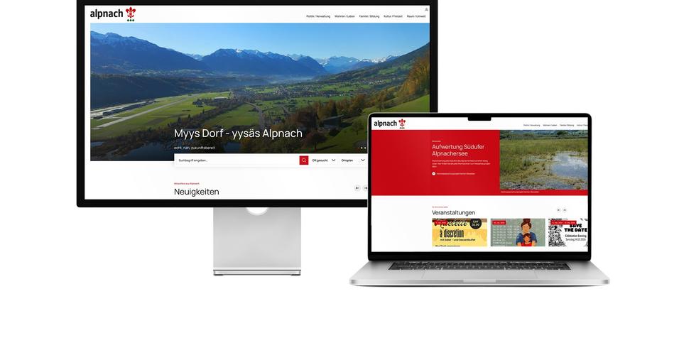 Desktop- und Tablet-Ansicht Webauftritt Gemeinde Alpnach