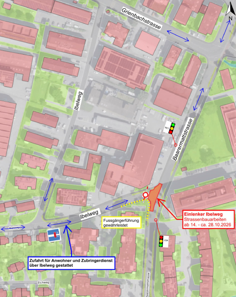 Situationsplan der Baustelle auf dem Ibelweg und der Baarermattstrasse