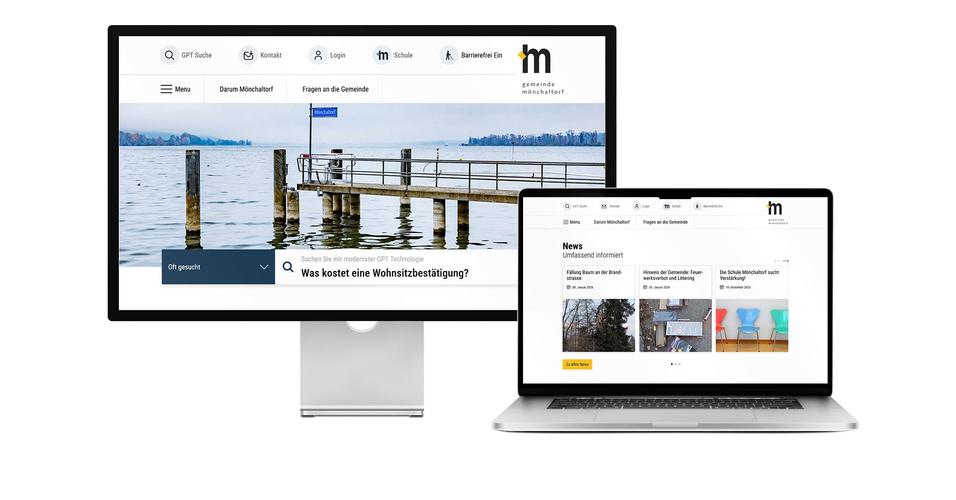 Desktop- und Tablet-Ansicht Webauftritt Gemeinde Mönchaltorf