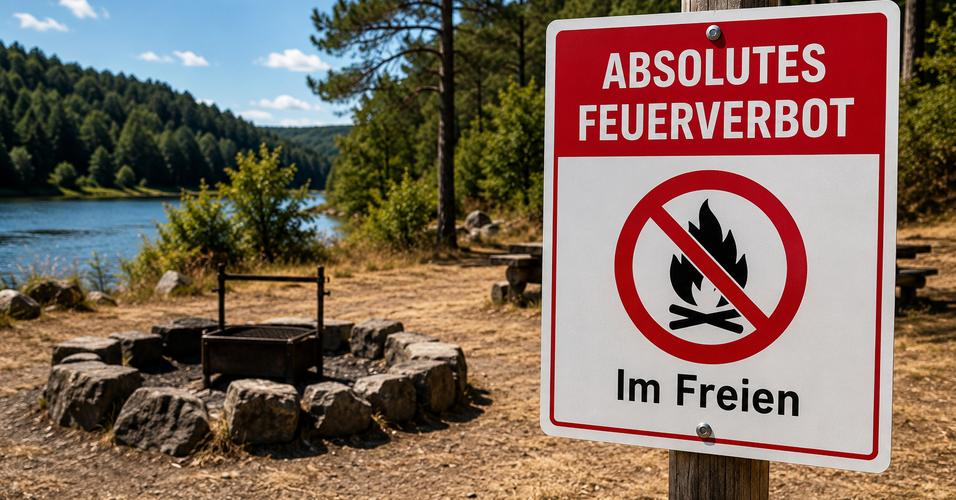 Schild Feuerverbot bei Grillstelle.