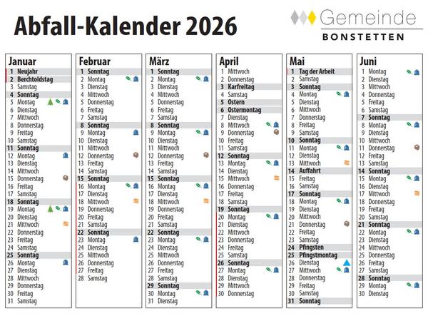 Frontseite des Abfallkalenders