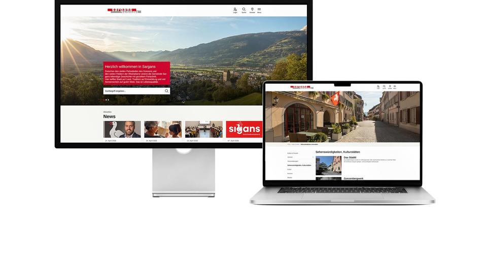Desktop- und Tablet-Ansicht Webauftritt Gemeinde Sargans