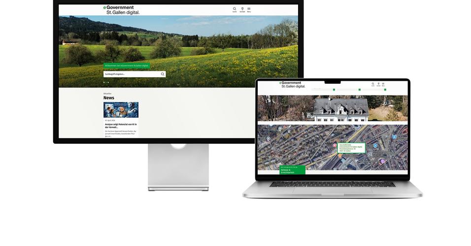 Desktop- und Tablet-Ansicht Webauftritt eGovernment St.Gallen digital