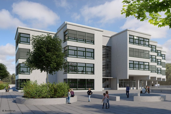 Visualisierung der sanierten und erweiterten Schulanlage Kalktarren