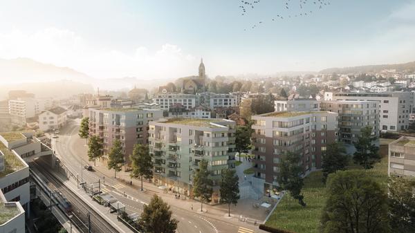 Visualisierung des Areals Sonne Ergebnis Wettbewerb Jahr 2019 (Baubereiche A–D). (Bild: zvg)