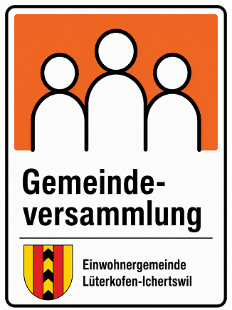 Logo Gemeindeversammlung mit drei stilisierten Personen in Orange und Weiss