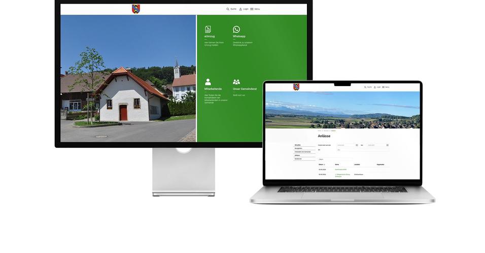 Desktop- und Tablet-Ansicht Webauftritt Gemeinde Brüttelen
