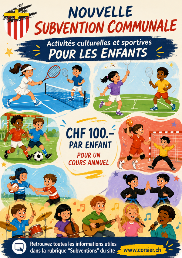 Affiche pour une subvention communale liées aux activités culturelles et sportives pour les enfants