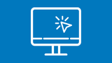 Ein weisser Computer-Clipart auf blauem Hintergrund