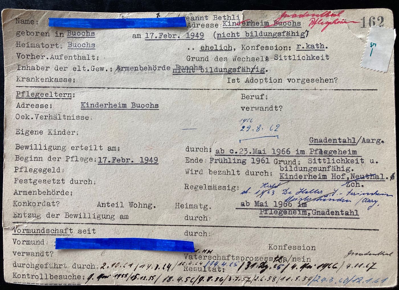 Karteikarte Amtsvormundschaft Nidwalden