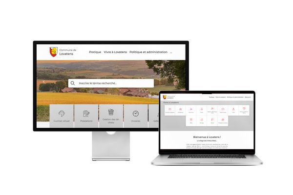Desktop- und Tablet-Ansicht Webauftritt Gemeinde Lovatens