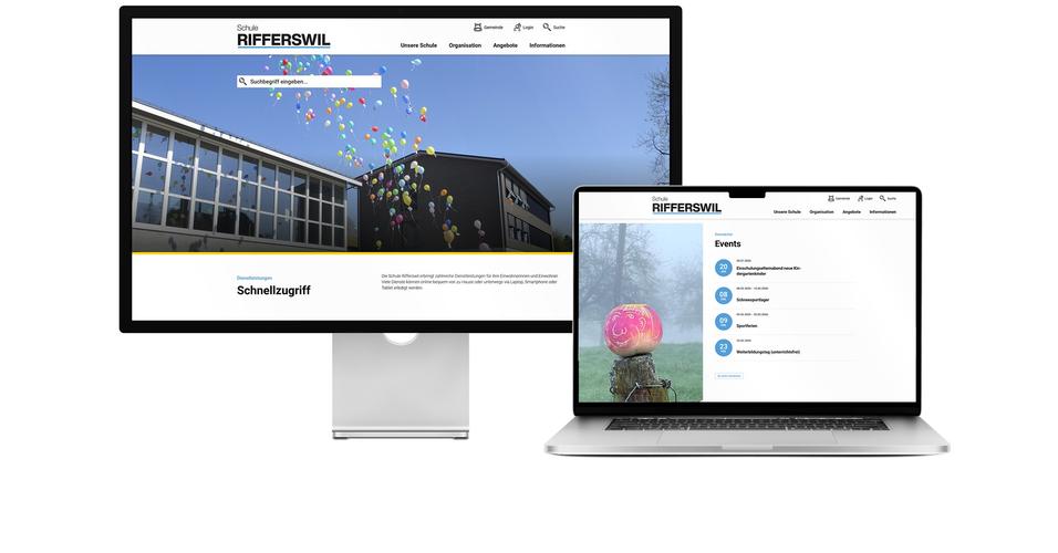 Desktop- und Tablet-Ansicht Webauftritt Schule Rifferswil