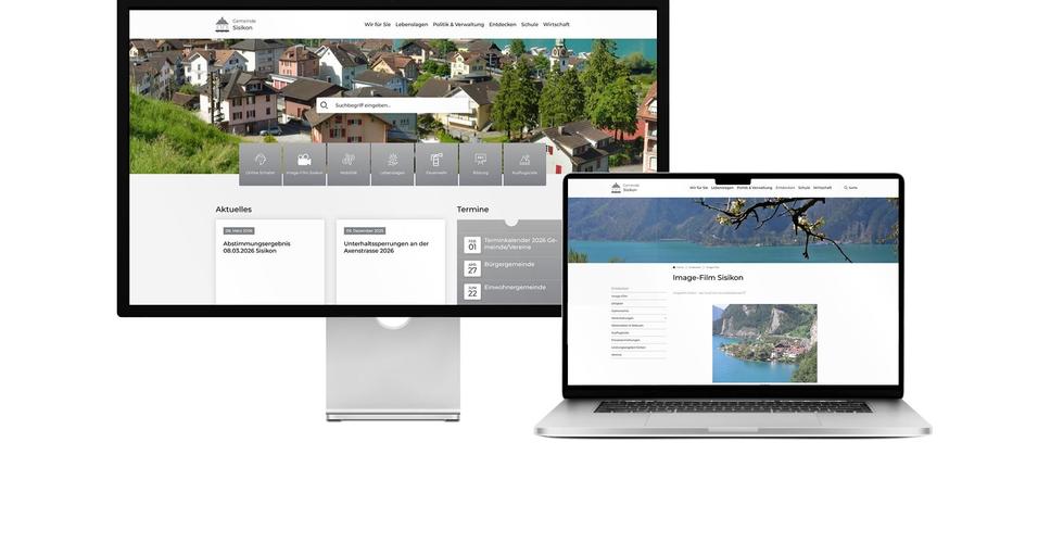 Desktop- und Tablet-Ansicht Webauftritt Gemeinde Sisikon
