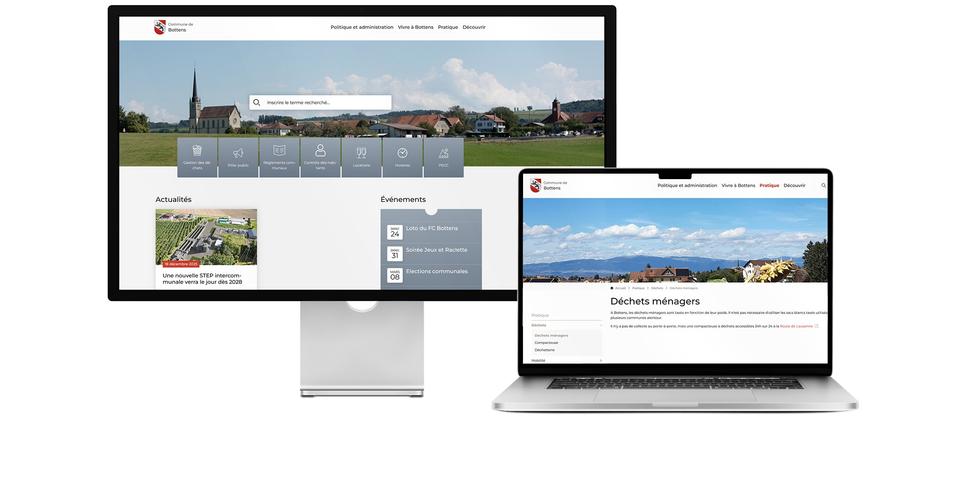 Desktop- und Tablet-Ansicht Webauftritt Gemeinde Bottens