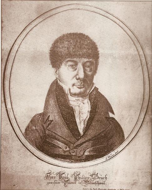Paul Philipp Bruch (1767-1818), gebürtig aus Bergzabern in der bayrischen Pfalz. Studium der Philosophie und Theologie in Marburg. Seit 1791 Hauslehrer in der Schweiz. Seit 1797 Pfarrer in Netstal. Nach Wädenswil gewählt am 15.12.1799. Reformierter Pfarrer in Wädenswil von 1800 bis zum Tod 1818. In Wädenswil Mitglied der Gemeinnützigen Donnerstag-Gesellschaft. Mit einer Predigt gab er 1816 den Anstoss zur Gründung der Sparkasse durch diese Gesellschaft. 1812 wurde ihm das Bürgerrecht von Wädenswil geschenkt. Sein Sohn war von 1839 bis 1846 Direktor des Seminars Küsnacht, als Nachfolger des Gründers Thomas Scherr.
