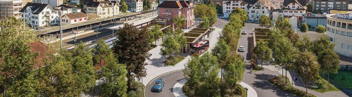 Visualisierung des neuen Bahnhofareals Brunnen 