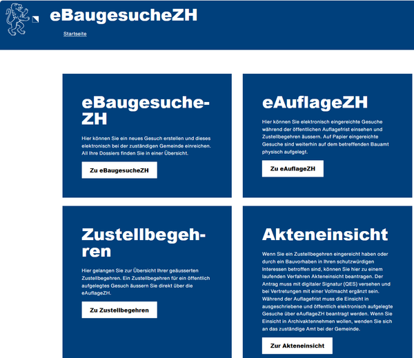 Webansicht von eBaugesucheZH 