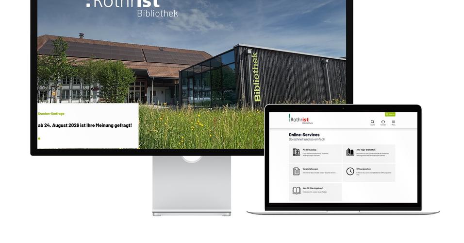 Desktop- und Tablet-Ansicht Webauftritt Schul- und Gemeindebibliothek Rothrist