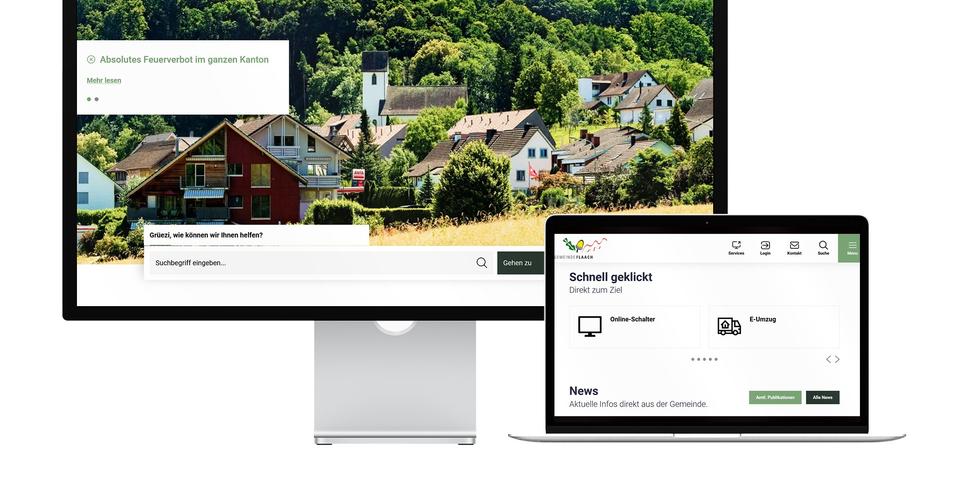 Desktop- und Tablet-Ansicht Webauftritt Gemeinde Flaach