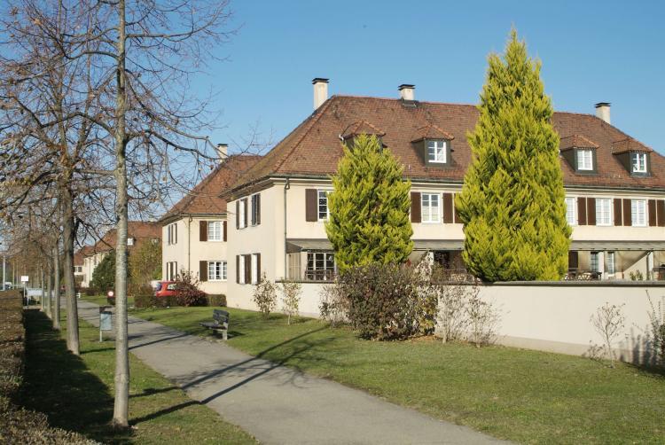Die Siedlung mit Mauernschutz von Seiten St. Jakobstrasse gesehen