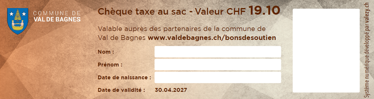 Chèque Taxe au sac 26-27