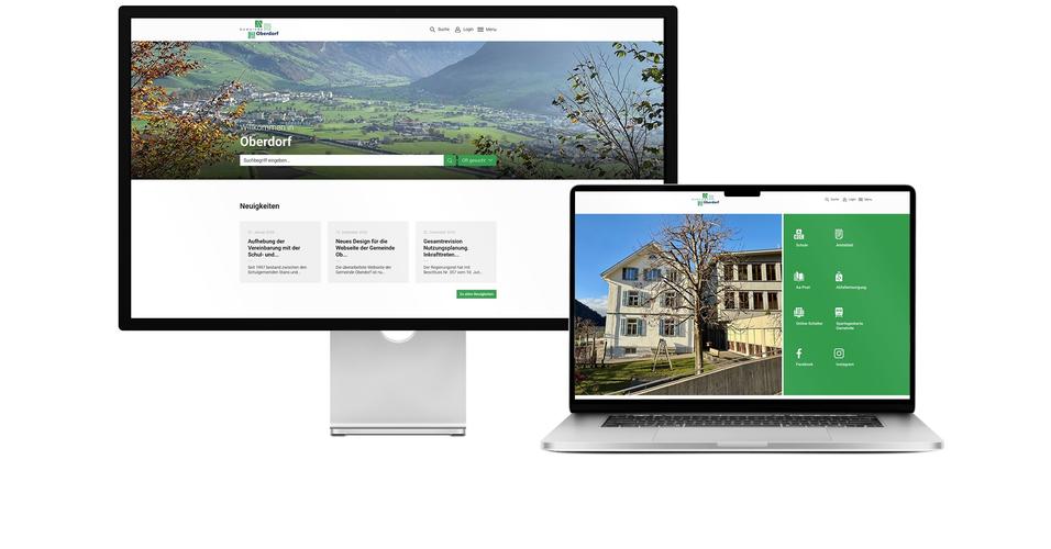 Desktop- und Tablet-Ansicht Webauftritt Gemeinde Oberdorf