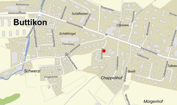 Anfahrtsplan Entsorgungsstelle Kirchweg 1, 8863 Buttikon