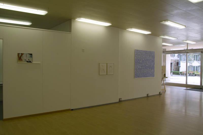 
Zug Zeichnet, 23. Juli - 28. August 2009

„Zug Zeichnet“ - aktuelle Werke von fünf Schweizer Künstlern, die sich mit dem Thema „Zeichnen“ im weitesten Sinne auseinandersetzen. Neben dem Thema des Zeichnens wird der Dialog mit dem vorhandenen Raum zum zentralen Punkt der Werke: Auf den zwei Etagen des Raumes  „Haus Zentrum“ trifft so beispielsweise die nahöstliche Welt auf eine Zuger Kellerwand, schlichte schwarze Linien öffnen geschlossene Raume und skurril-humorvolle Traumgestalten laden den Betrachter ein, eine uns so unverständlich wie vertraute Traumwelt zu betreten.

Gertrud Genharts künstlerisches Thema ist die Auseinandersetzung mit dem Innen und Aussen von Räumen und den Möglichkeiten, geschlossene Räume zu öffnen. An der Vernissage näherte sie sich mit einer Performance dem Thema des Zeichnens und stellt der Zeichnung, die im Allgemeinen als Anordnung materieller Linien verstanden wird, die „immaterielle Zeichnung“ gegenüber. Staunend konnte sich der Betrachter fragen, was es denn ist, was eine Zeichnung ausmacht, wenn diese auch ohne gezeichnete Linien entstehen kann. Eine zweite Arbeit war ein 1:5-Modell des ehemaligen Stoffladens am Kolinplatz, das nun das Kunstschaufenster „Yes we’re open“ (YWAO) beherbergt. Für das YWAO schuf Genhart eine Raumzeichnung und baute dafür ein genaues 1:5-Modell des Lokals nach, um im Kleinformat verschiedene Entwürfe von Stellwänden und Zeichnungen auszuprobieren. (Gertrud Genhart, *1967 in Luzern)

Gabriella Disler arbeitet mit der Kombination von Fotografie und Zeichnung, um spezifische Raum-, Ort- und Zeitbezüge aufzulösen und neu anzuordnen, so dass sie anschliessend eine eigene, neue Geschichte erzählen. Ihre persönliche Foto-Sammlung stellt dabei das Grundmaterial zur Verfügung, um das Alltägliche mit dem Raum kommunizieren zu lassen, die Nähe neben die Distanz zu stellen, und die Gefühle neben die Reflexion. (Gabriella Disler, *1963 in Basel)

Ralph Hauswirth schafft sogenannte Traumzeichnungen, die er kurz vor dem Einschlafen im halben Traumzustand zeichnet. „Stier wundert sich über nervösen Matador“, ist einer dieser Traumzeichnungen betitelt, die genauso wie eine Anzahl merkwürdiger Geschöpfe das Auge und die Gedanken zum Spiel mit dem Fantastischen einlädt. Als eine Art „sensorische Wahrnehmung von Ort und Zeit“ beschreibt der Künstler seine Arbeitsweise, deren Ergebnisse die Sinne öffnen und Denkräume durchbrechen. (Ralph Hauswirth, *1948 in Chur)

Simone Torelli interessiert sich für die Farbe, die Grundvoraussetzung jeder Zeichnung und jedes Gemäldes ist und aus vermahlenen Blütenblättern gewonnen werden kann. Sie greift bei ihrem Werk auf die Vorstufe der angerührten Farbe zurück und arbeitet direkt mit Tausenden von blauen Blütenblättern. Auf einem riesigen Bild reiht sich Blütenblatt an Blütenblatt und entfaltet deren zerbrechliche Zartheit in einem blauen Universum. Ihre künstlerische Fragestellung lautet: Wie wirkt dieses Bild der natürlichen Blautöne in seiner gleichzeitigen Schlichtheit und Komplexität auf das Auge und die Seele des Betrachters? (Simone Torelli, *1967 aufgewachsen in Zug)

Roger Bumbacher nahm die Ausstellung zum Anlass, der Stadt Zug ein bleibendes Werk als Dankeschön für das Atelier-Stipendium in Kairo zu überreichen. Ausgestattet mit Bleistiftskizzen aus Kairo (2001) näherte er sich dem Kellerraum, um hier die Übersetzung der Bleistiftzeichnungen in Tuschzeichnungen auf der rohen Kellerwand vorzunehmen. Mit dem Stichwort des „Magic Carpets“ entrückte er den Raum als Ganzes in eine fremde Welt, irgendwo zwischen dem modernen Kairo, dem Kellerraum in Zug und der Welt von Tausendundeiner Nacht. (Roger Bumbacher, *1974 in Zug)