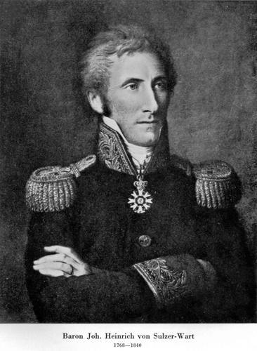 Johann Heinrich von Sulzer-Wart kam 1768, als Sohn von Jacob Sulzer und Anna Maria geb. Ziegler, im Haus zum Tiger in Winterthur zur Welt. Nach seiner Lehre als Kaufmann ging er nach Paris. Sein Vater besass in Winterthur eine der ersten chemischen Firmen der Schweiz. Sie stellte Schwefelsäure, Salzsäure, Soda, Chlorkalk und Kupfersulfat her. Nach dem Tod seines Vaters übernahm Johann Heinrich die Firma (Labratorium in der Neuwiese).
Er war ein allseits beliebter Handelsmann und bekleidete auch verschiedene wichtige Ämter: 1801 wurde er Distriktrichter, 1803 Bezirksrichter, 1811 Mitglied im Grossen Kantonsrat, 1812 Präsident vom Zunftgericht Neftenbach und im Jahr 1824 Stadtrat.
1807 übernahm er von seinem 26 Jahre älteren Schwager Sebastian Clais das Amt des bayrischen Salzhandelskommissärs. Dank seinem Geschick im Umgang mit den Behörden gelang es Johann Heinrich mit verschiedenen Kantonen Verträge betreffend Lieferung von bayrischem Salz, abzuschliessen. Der Salzhandel war damals ein lukratives Geschäft und verhalf Johann Heinrich zu viel Ehr und Vermögen. Im Krieg von 1809 leistete er durch Bergung bedeutender Salzvorräte dem bayrischen Staat besondere Dienste und wurde in der Folge zum Ritter des Zivil-Verdienst-Ordens der bayrischen Krone ernannt. 1814 wurde er vom bayrischen König in den erblichen Freiherrenstand erhoben. Von da an nannte er sich, als Besitzer des Landguts Wart bei Neftenbach, Baron von Sulzer-Wart.
1832 kaufte er das Schloss Andelfingen und verstarb 1840.
