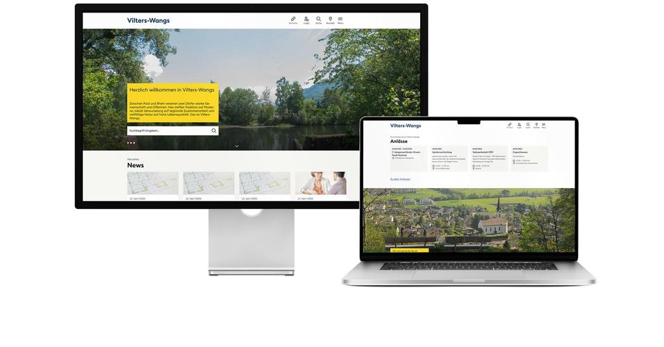 Desktop- und Tablet-Ansicht Webauftritt Gemeinde Vilters-Wangs