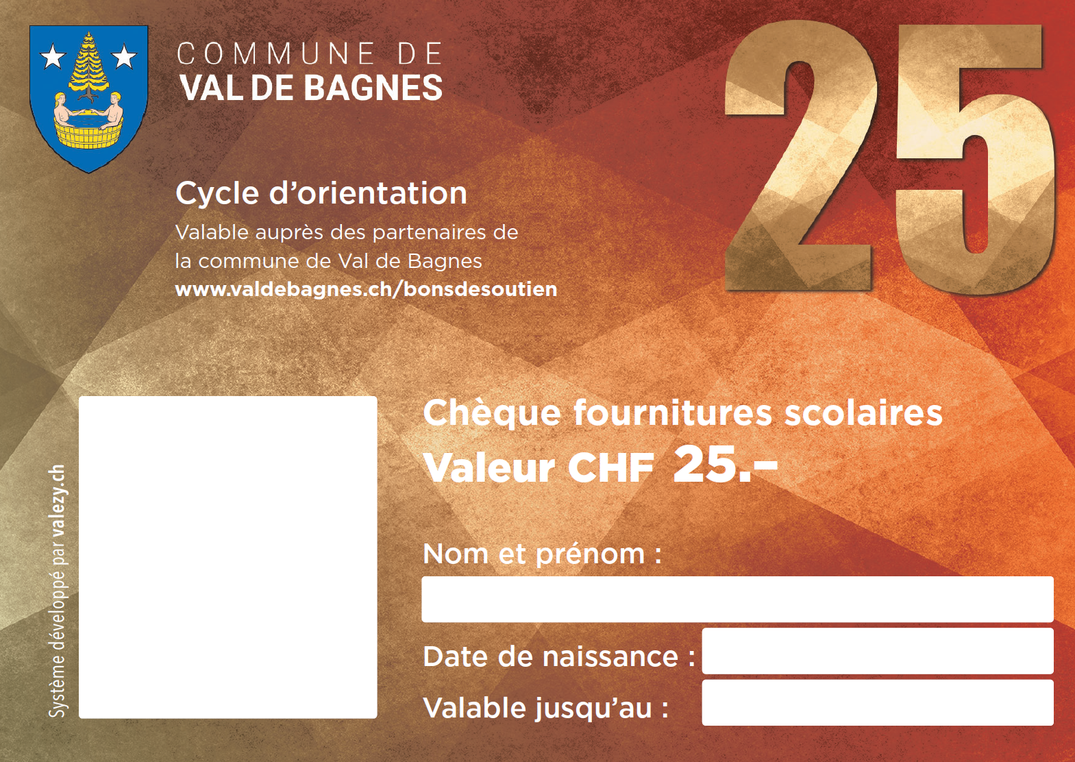 Chèque Cycle d'orientation 26-27
