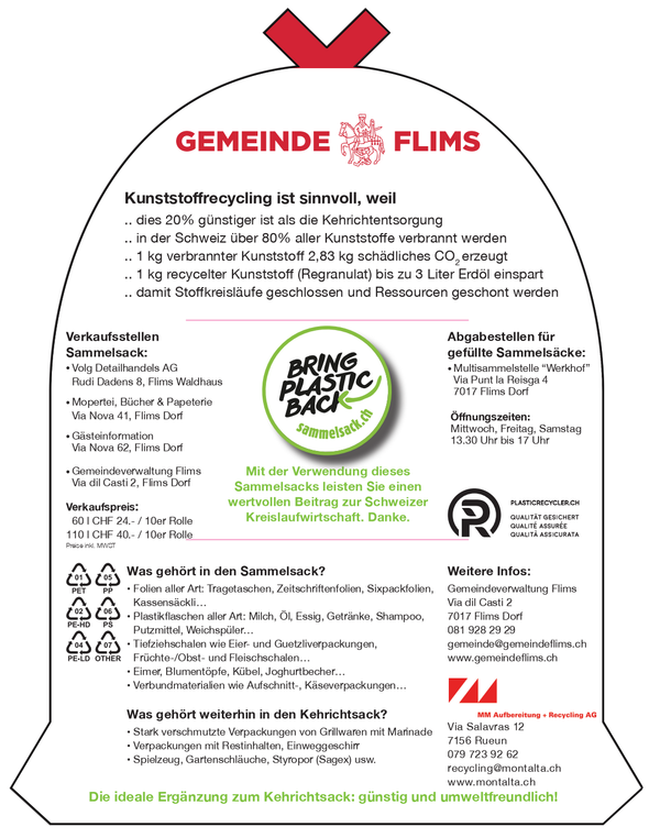 Flyer Kunstoffsammlung Gemeinde Flims_Kunststoffrecycling ist sinnvoll, weil