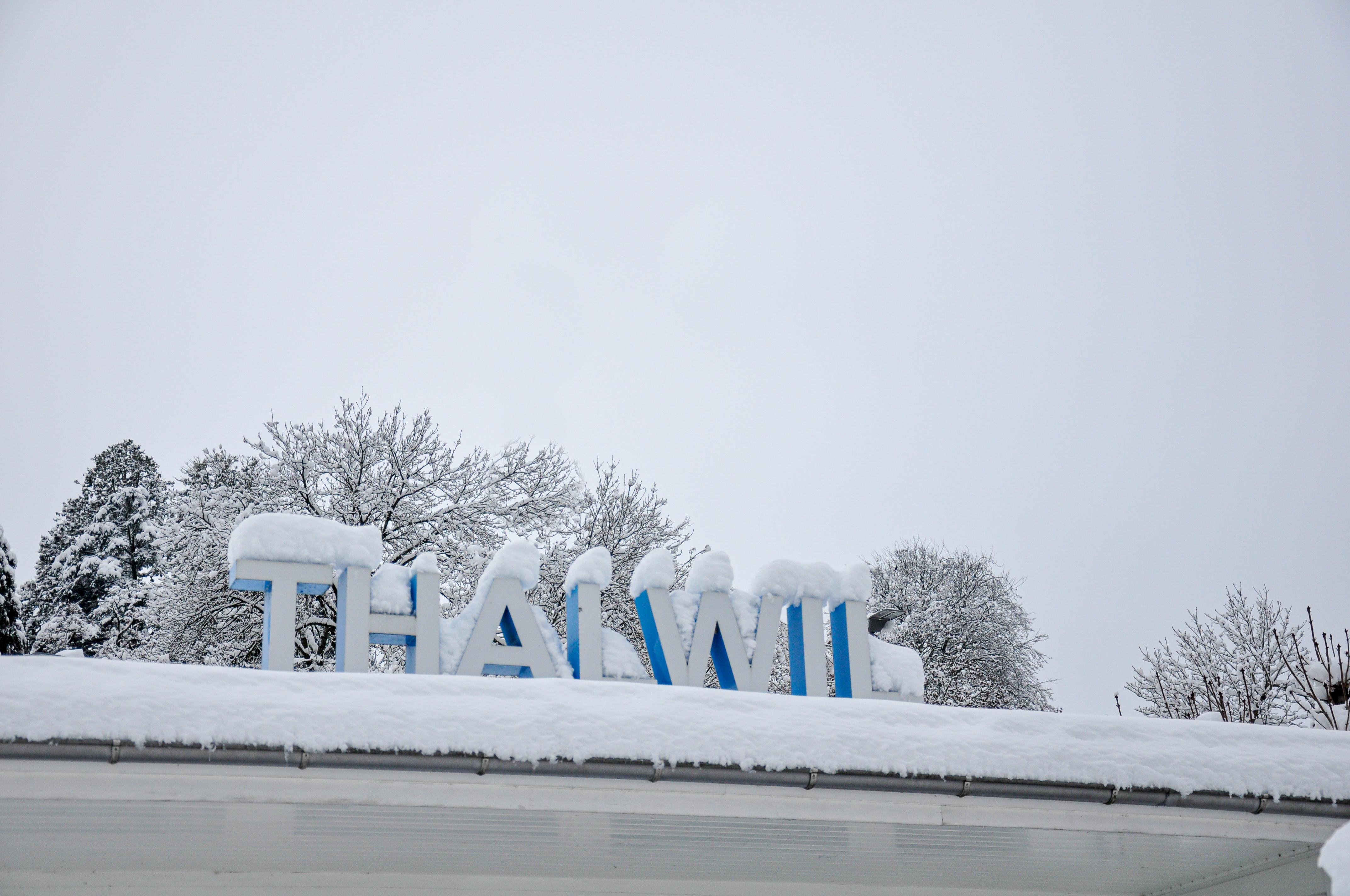 Beschriftung Thalwil am Seeufer im Winter