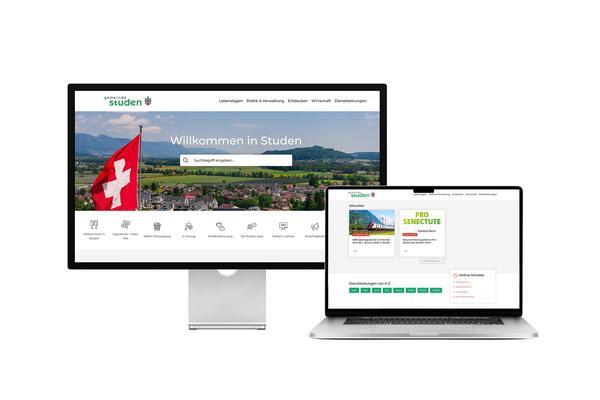 Desktop- und Tablet-Ansicht Webauftritt Gemeinde Studen
