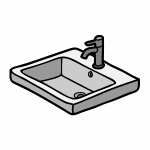 Devant l'évier ou le lavabo