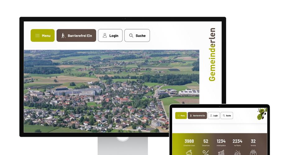 Desktop- und Tablet-Ansicht Webauftritt Gemeinde Erlen