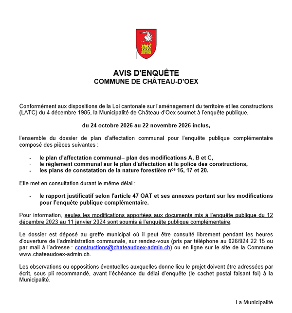 Avis d'enquête CAMAC 249685