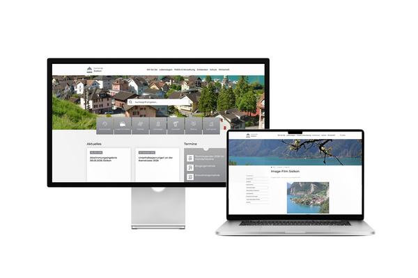 Desktop- und Tablet-Ansicht Webauftritt Gemeinde Sisikon
