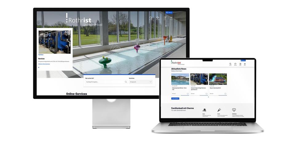 Desktop- und Tablet-Ansicht Webauftritt Schwimmbad Stampfi